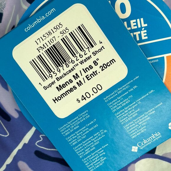 NEW COLUMBIA Water Shorts Super Backcast Men's M Purple Floral Omnishade Swim - Picture 3 of 11